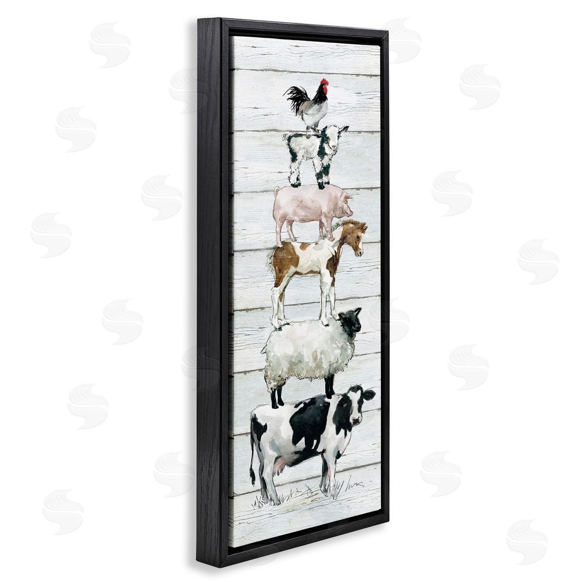 Country Farm Animal Stack Black Floating Frame Canvas Wall Art, Home Decor by Carol Robinson