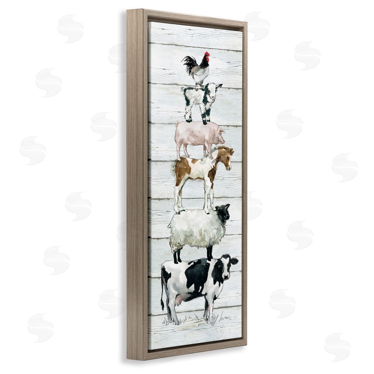 Country Farm Animal Stack Brown Floating Frame Canvas Wall Art, Home Decor by Carol Robinson