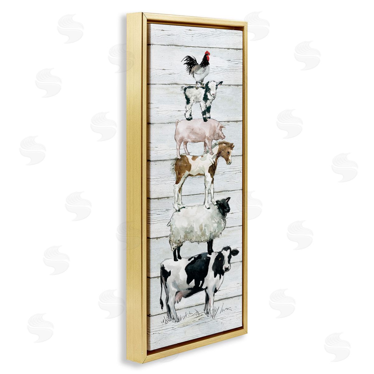 Country Farm Animal Stack Gold Floating Frame Canvas Wall Art, Home Decor by Carol Robinson