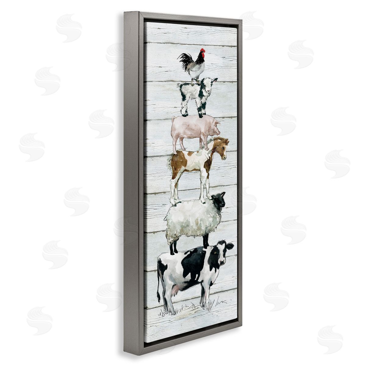 Country Farm Animal Stack Grey Floating Frame Canvas Wall Art, Home Decor by Carol Robinson