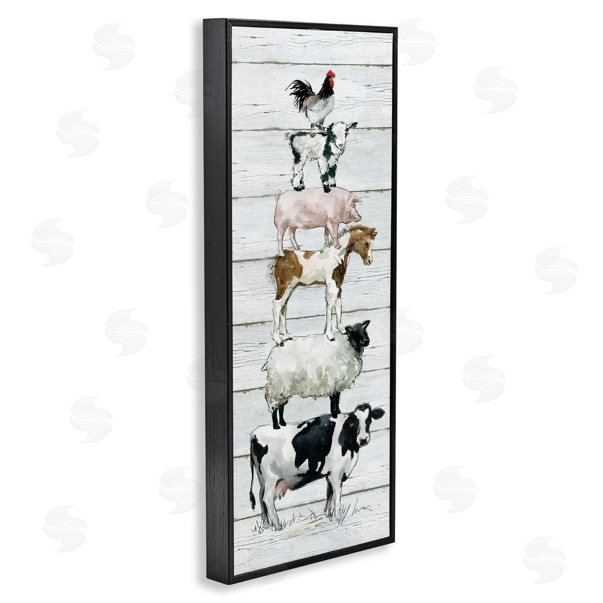 Country Farm Animal Stack Black Frame Print Wall Art, Home Decor by Carol Robinson