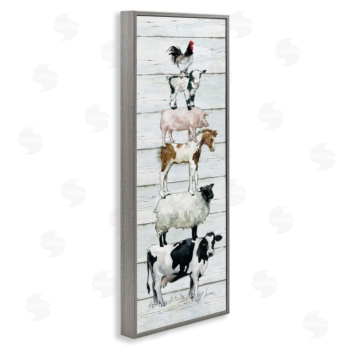 Country Farm Animal Stack Grey Frame Print Wall Art, Home Decor by Carol Robinson