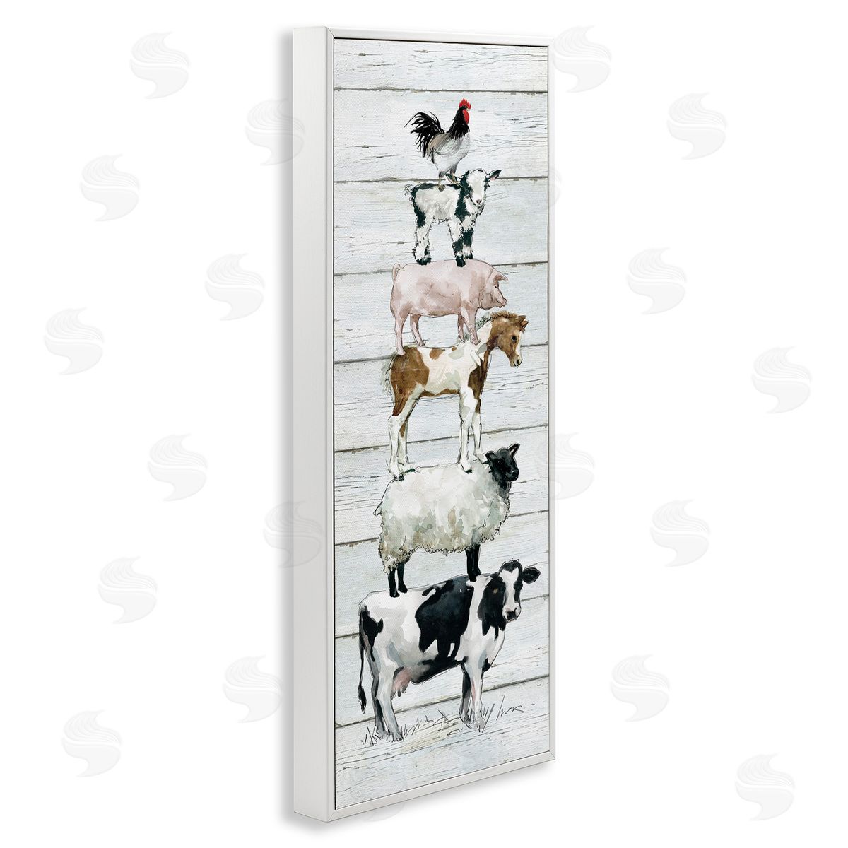 Country Farm Animal Stack White Frame Print Wall Art, Home Decor by Carol Robinson