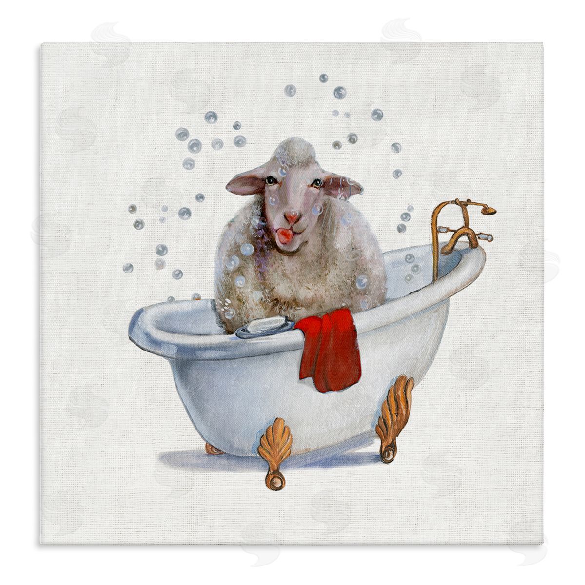 Donna Brooks Shaggy Sheep in Bubble Bath Playful Farm Animal Stretched Canvas Wall Art Print