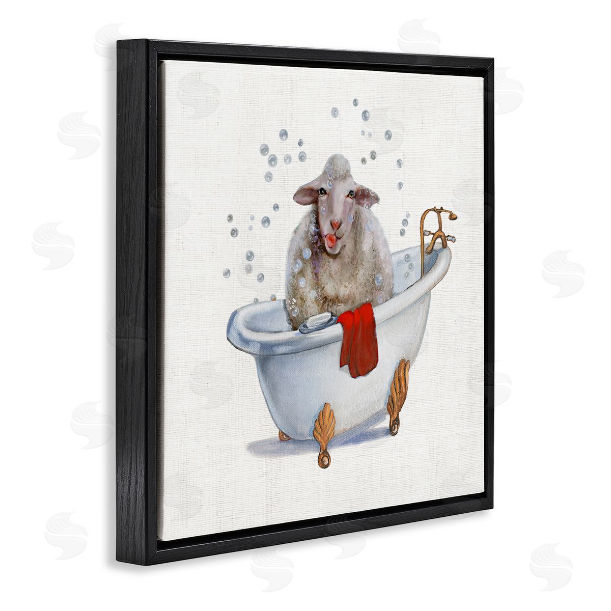 Donna Brooks Shaggy Sheep in Bubble Bath Playful Farm Animal Black Floating Frame Canvas Wall Art Print