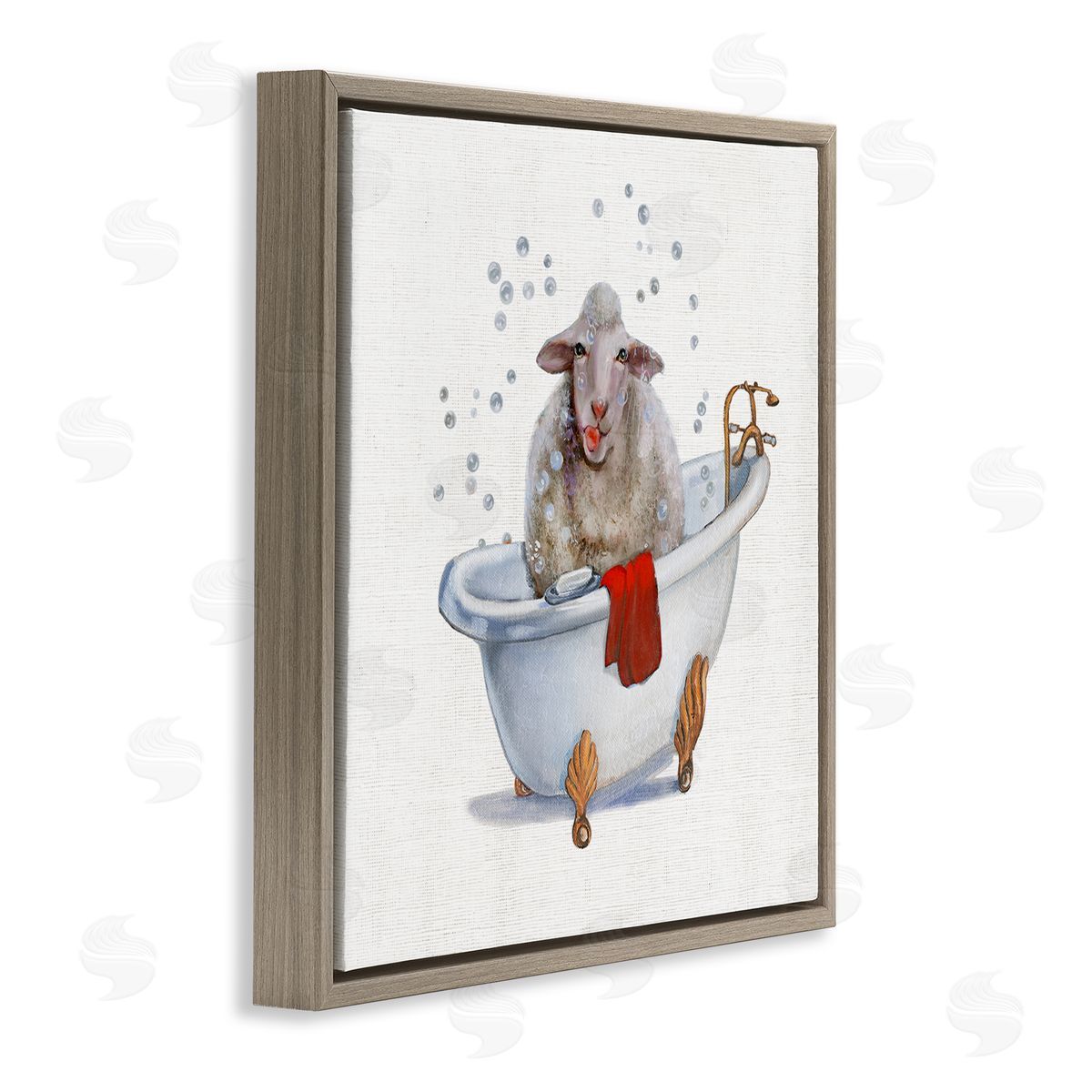 Donna Brooks Shaggy Sheep in Bubble Bath Playful Farm Animal Brown Floating Frame Canvas Wall Art Print
