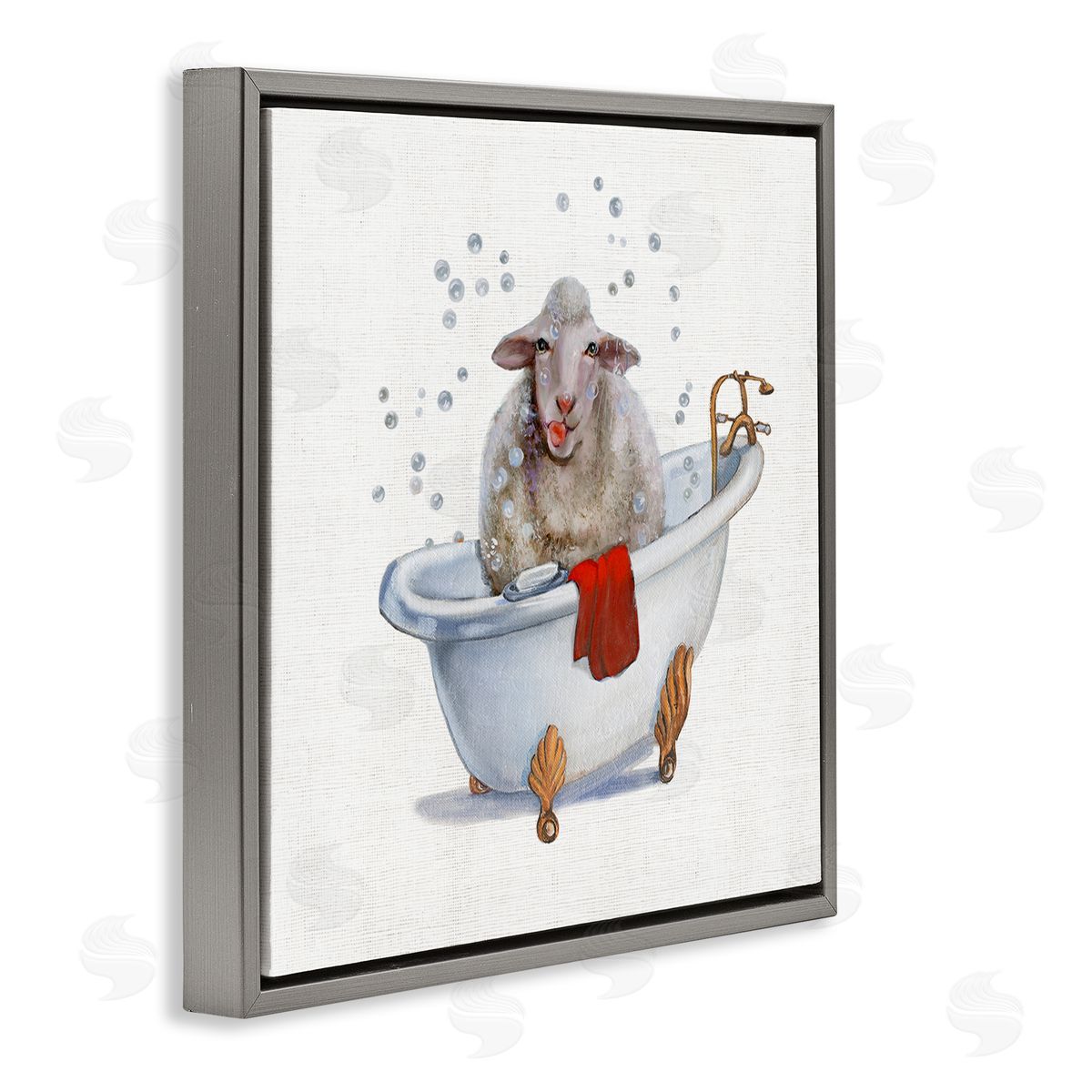 Donna Brooks Shaggy Sheep in Bubble Bath Playful Farm Animal Gray Floating Frame Canvas Wall Art Print