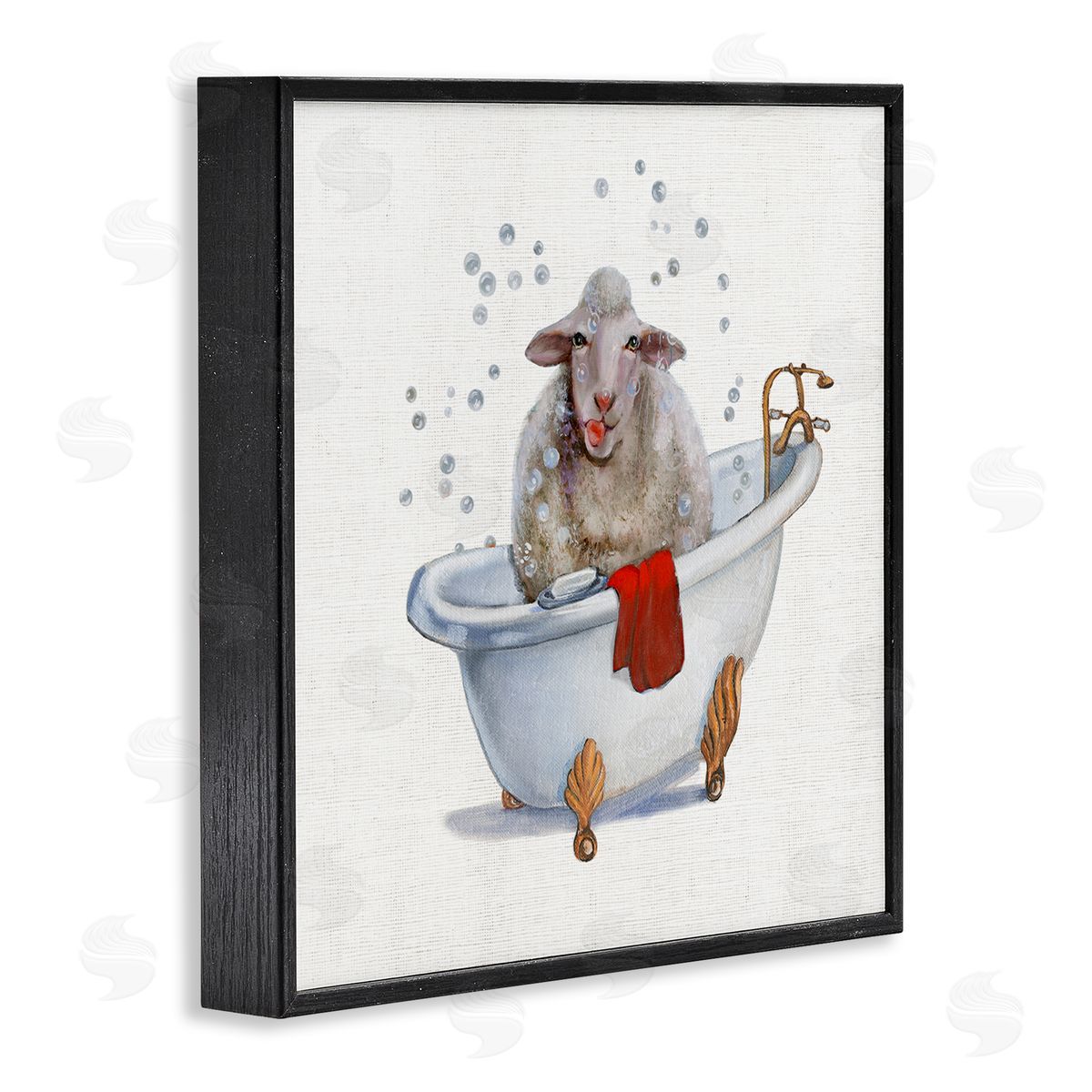 Donna Brooks Shaggy Sheep in Bubble Bath Playful Farm Animal Black Framed Glicee Wall Art Print