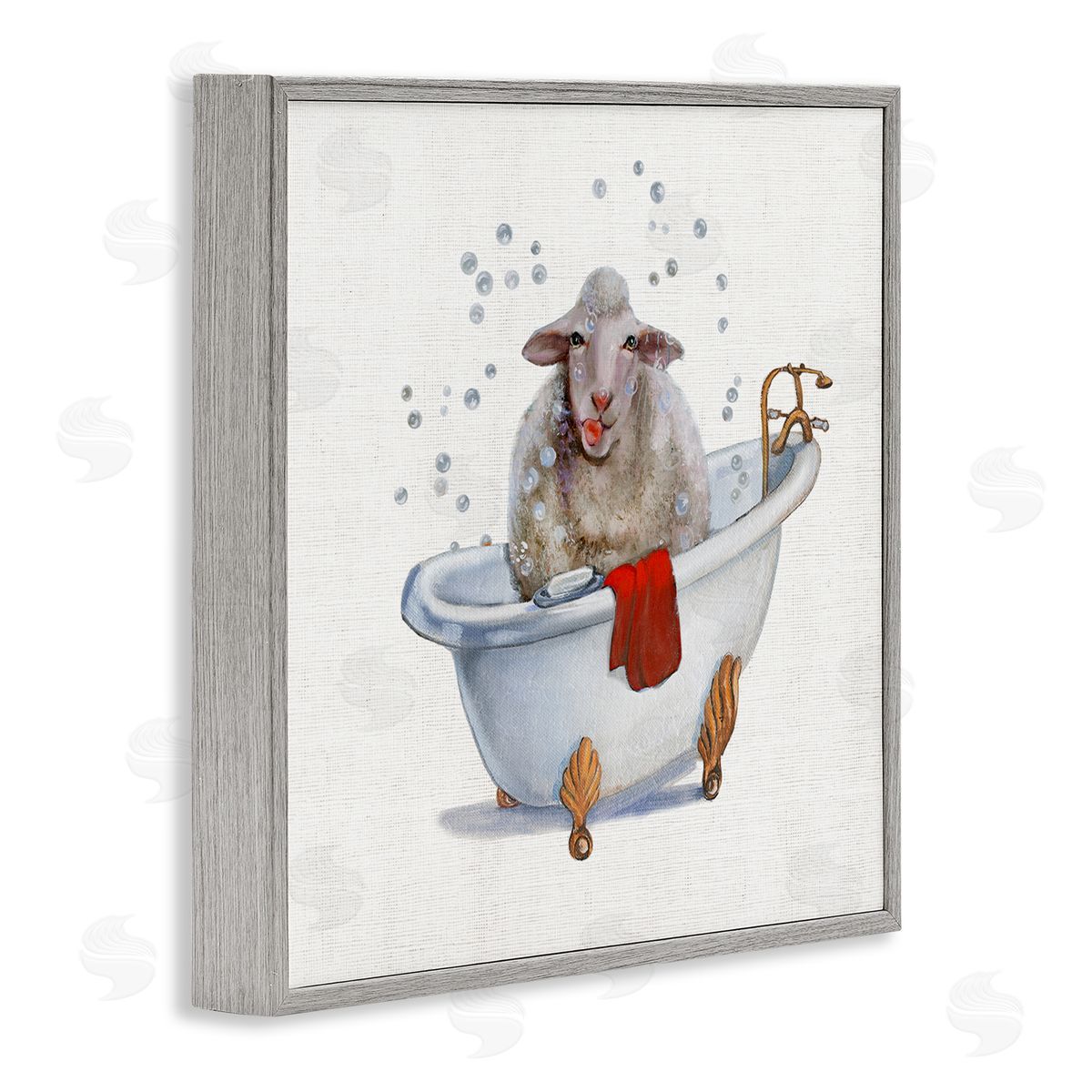 Donna Brooks Shaggy Sheep in Bubble Bath Playful Farm Animal Gray Framed Glicee Wall Art Print