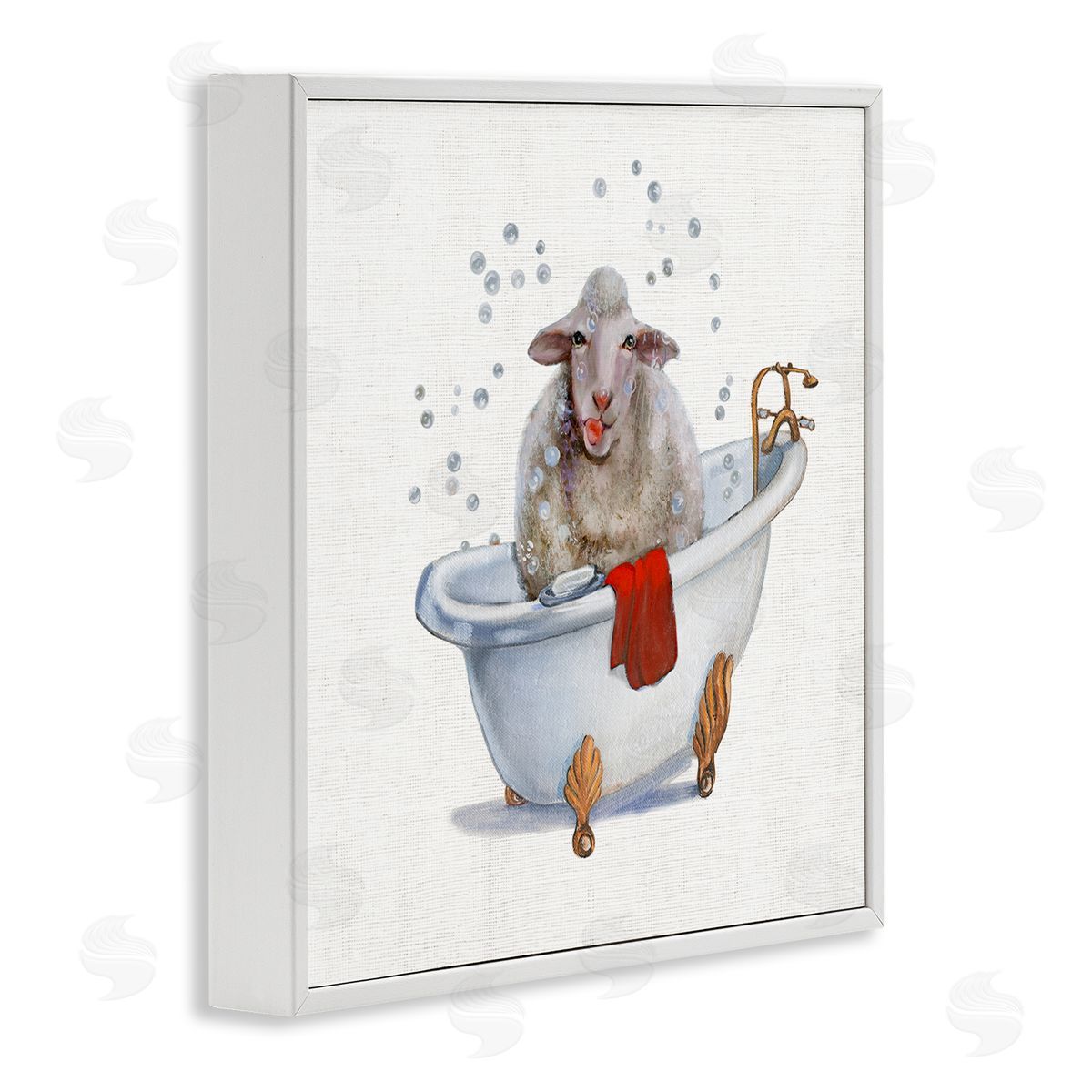 Donna Brooks Shaggy Sheep in Bubble Bath Playful Farm Animal White Framed Glicee Wall Art Print