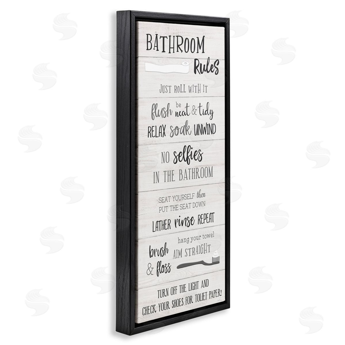Fun Bathroom Rules Sign Black Floating Frame Canvas Wall Art, Home Decor by Natalie Carpentieri