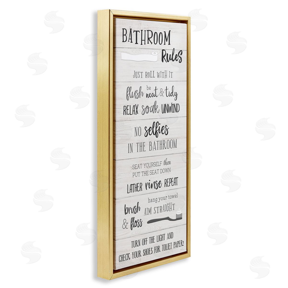 Fun Bathroom Rules Sign Gold Floating Frame Canvas Wall Art, Home Decor by Natalie Carpentieri