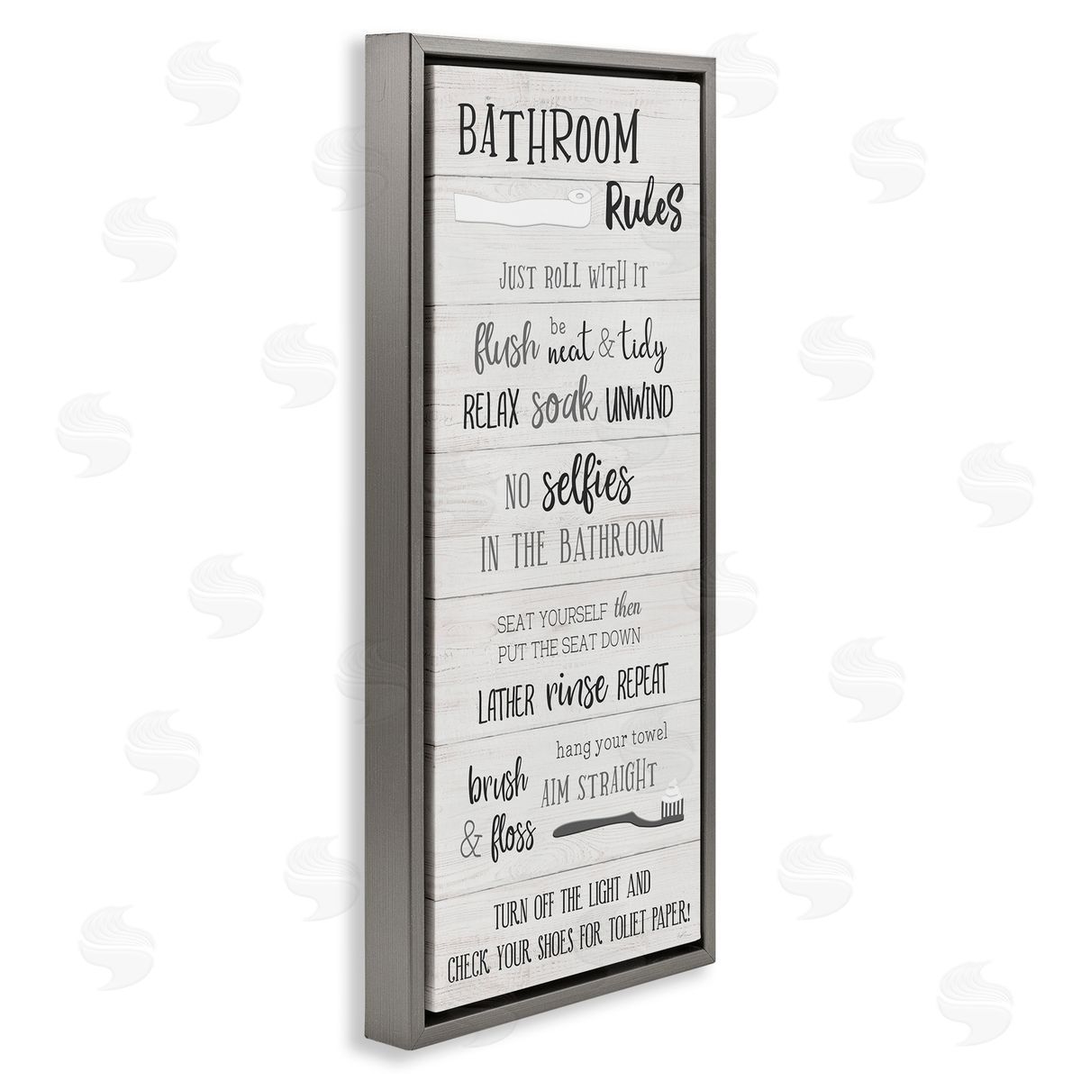 Fun Bathroom Rules Sign Grey Floating Frame Canvas Wall Art, Home Decor by Natalie Carpentieri