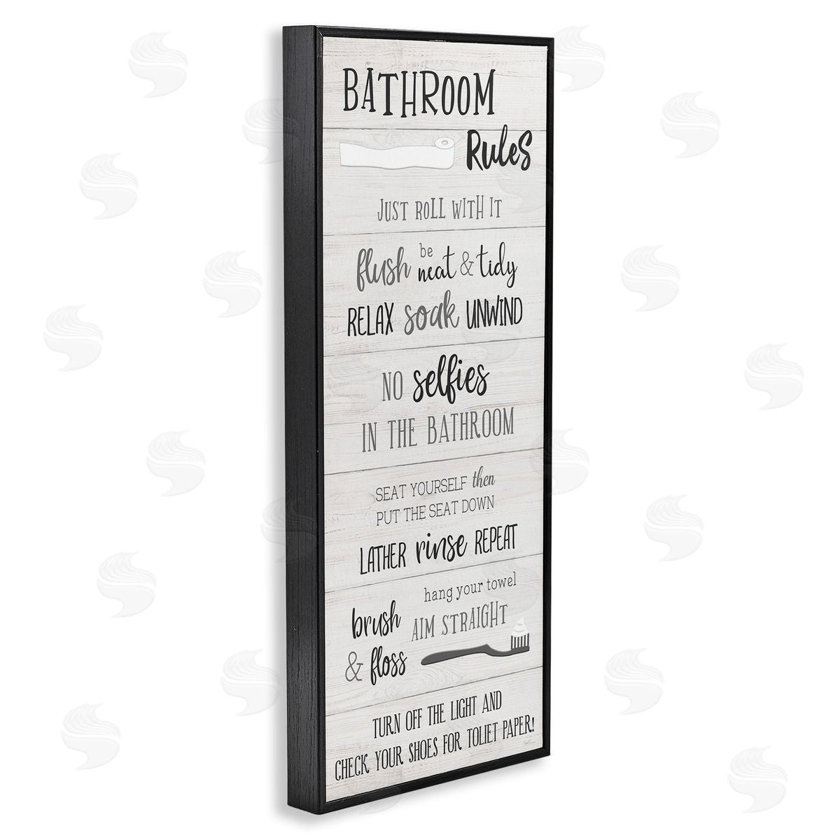 Fun Bathroom Rules Sign Black Frame Print Wall Art, Home Decor by Natalie Carpentieri