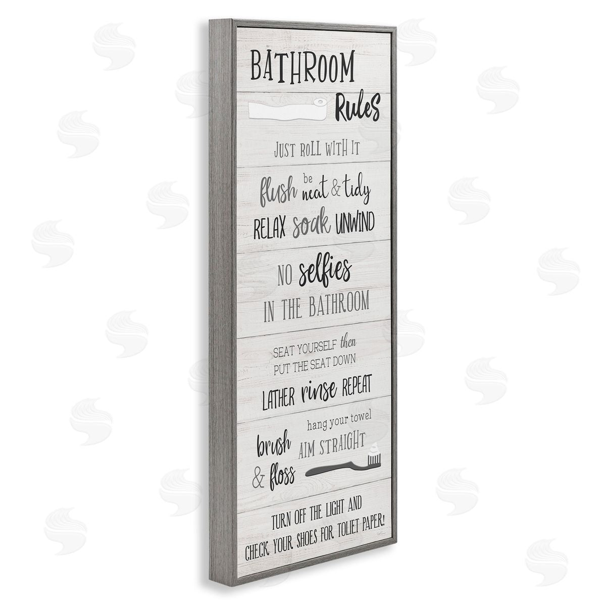 Fun Bathroom Rules Sign Grey Frame Print Wall Art, Home Decor by Natalie Carpentieri