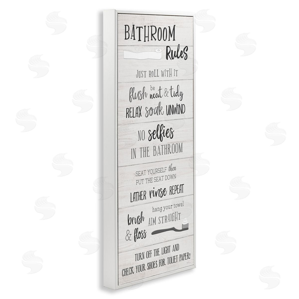 Fun Bathroom Rules Sign White Frame Print Wall Art, Home Decor by Natalie Carpentieri