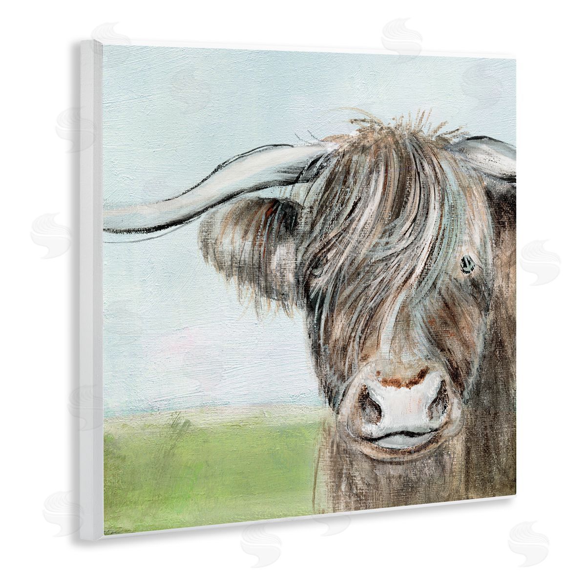 Janet Tava Shaggy Cattle Brown Country Animal Blue Sky Wooden Wall Plaque Art Print