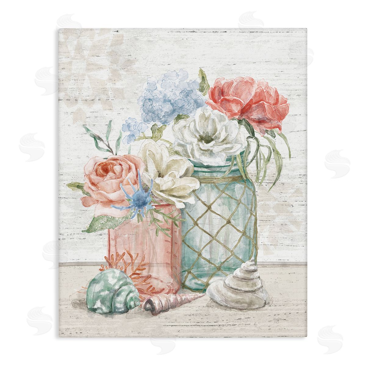Relaxed Nautical Jar Bouquets Canvas Wall Art, Home Decor by Mary Urban