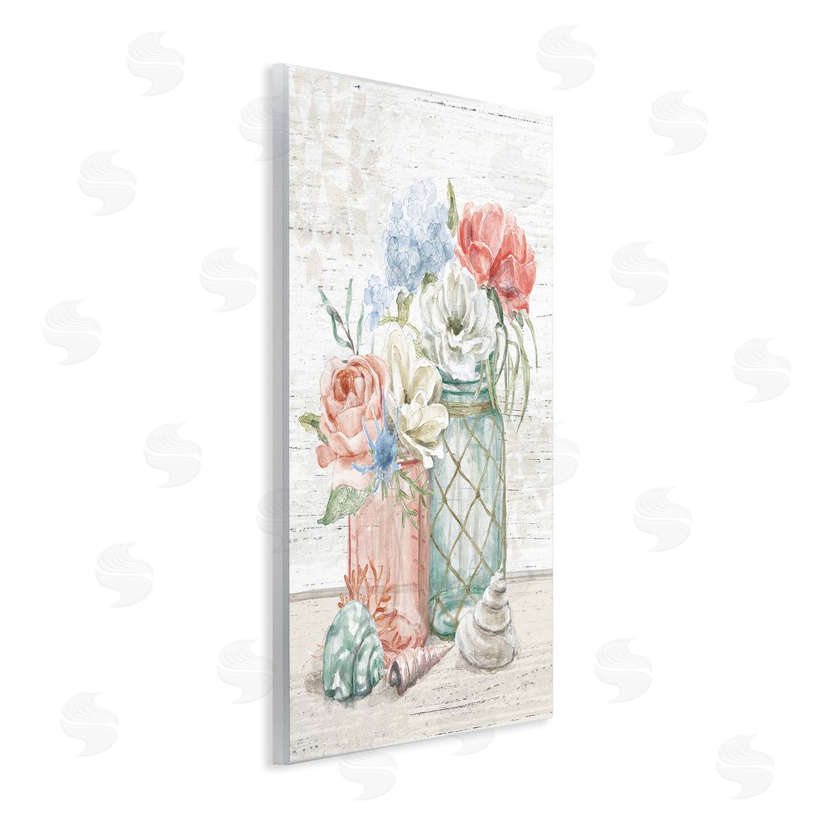 Relaxed Nautical Jar Bouquets Wood Plaque Wall Art, Home Decor by Mary Urban