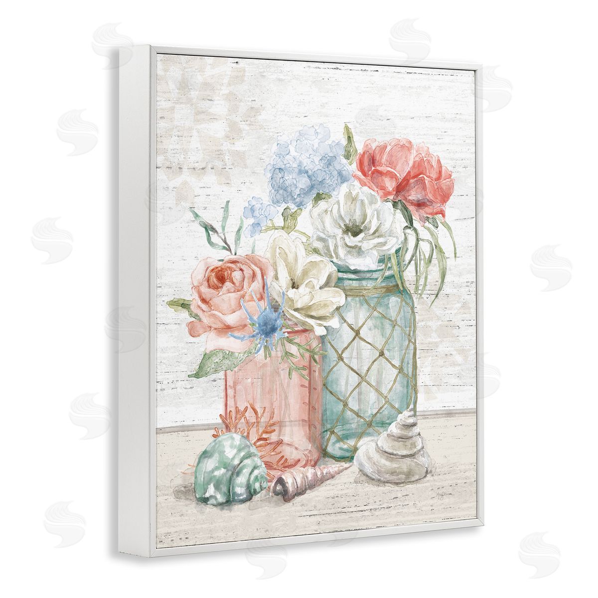 Relaxed Nautical Jar Bouquets White Frame Print Wall Art, Home Decor by Mary Urban