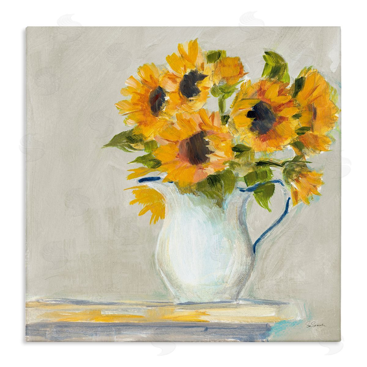 Sue Schlabach Soft Petal Sunflower Vase Country Milk Jar Stretched Canvas Wall Art Print