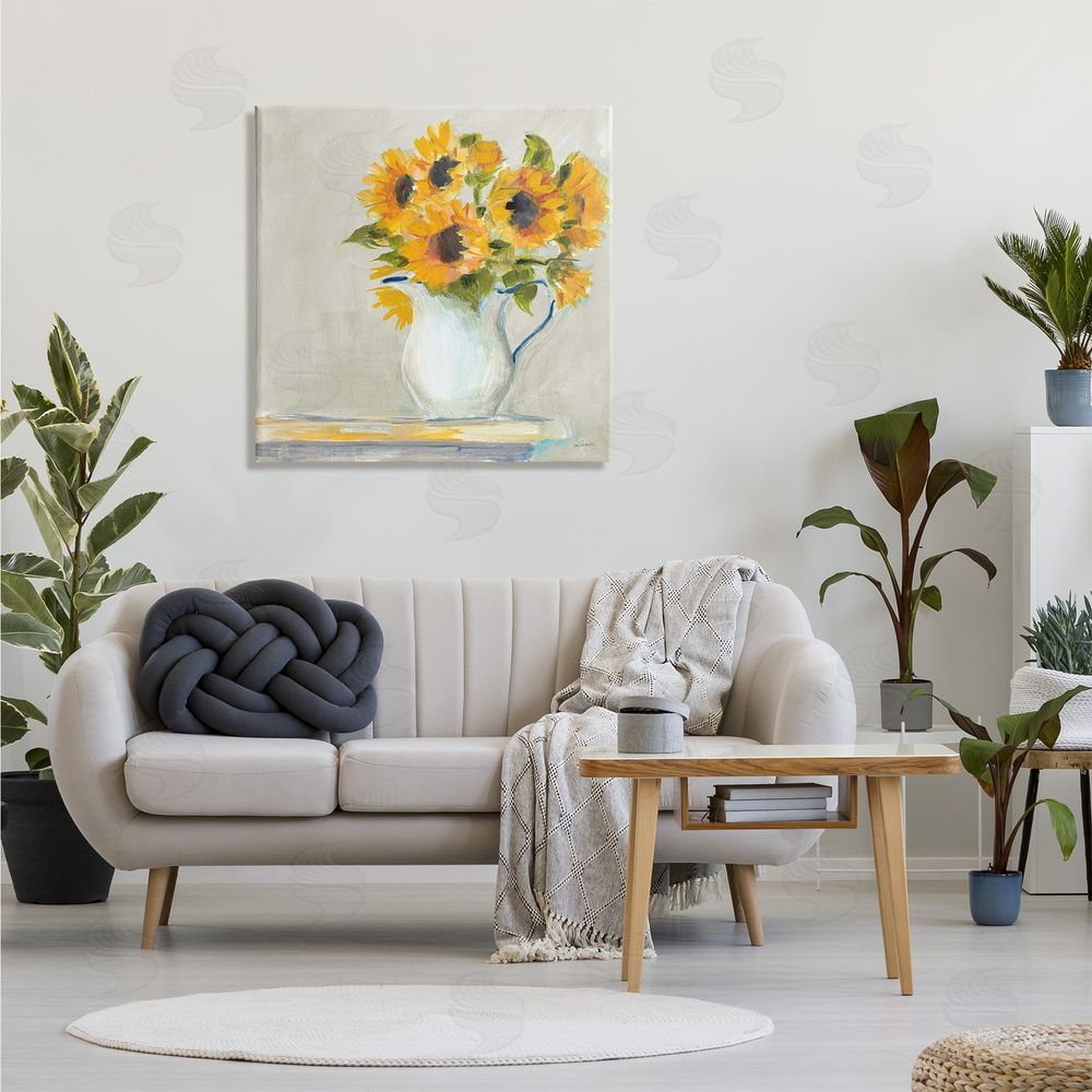 Sue Schlabach Soft Petal Sunflower Vase Country Milk Jar Canvas Wall Art in Room