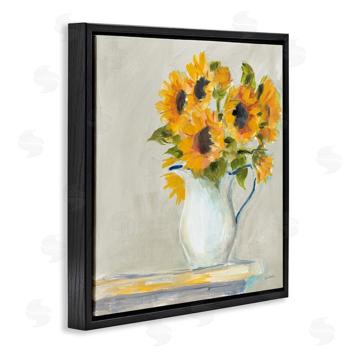 Sue Schlabach Soft Petal Sunflower Vase Country Milk Jar Black Floating Frame Canvas Wall Art Print