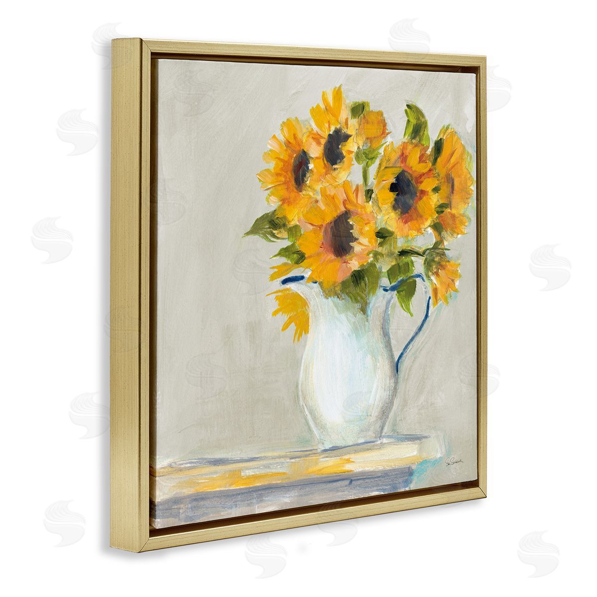 Sue Schlabach Soft Petal Sunflower Vase Country Milk Jar Gold Floating Frame Canvas Wall Art Print