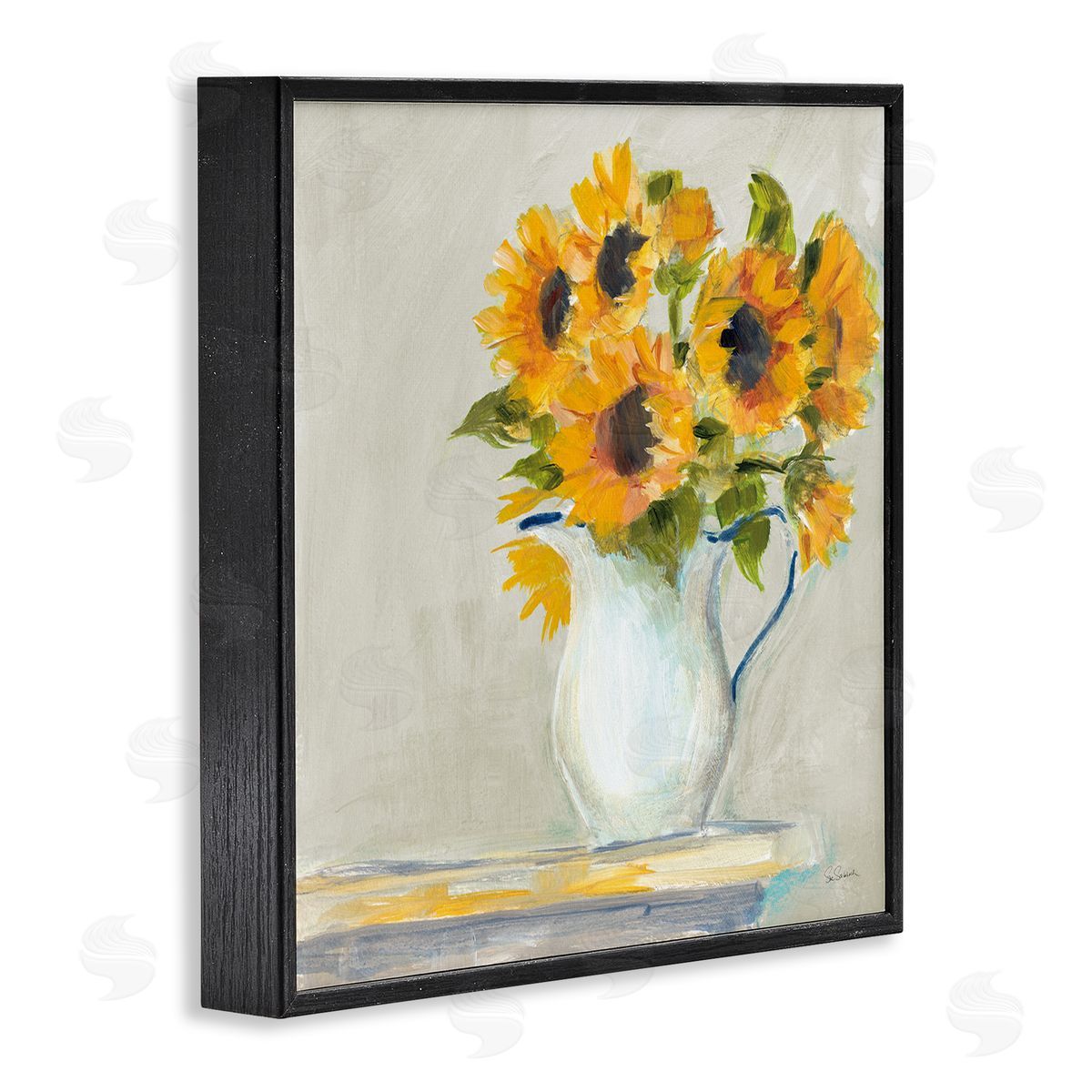 Sue Schlabach Soft Petal Sunflower Vase Country Milk Jar Black Framed Glicee Wall Art Print