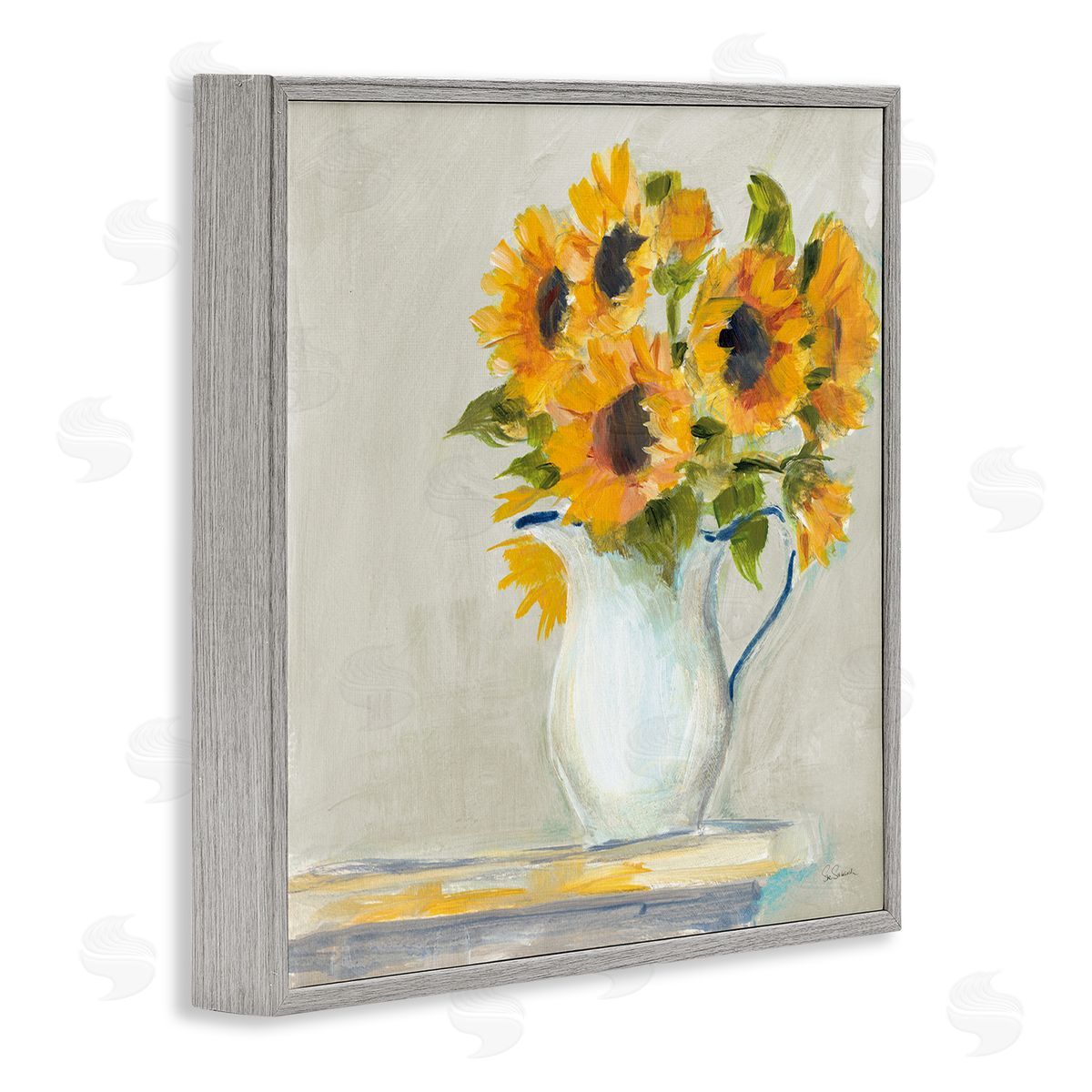 Sue Schlabach Soft Petal Sunflower Vase Country Milk Jar Gray Framed Glicee Wall Art Print