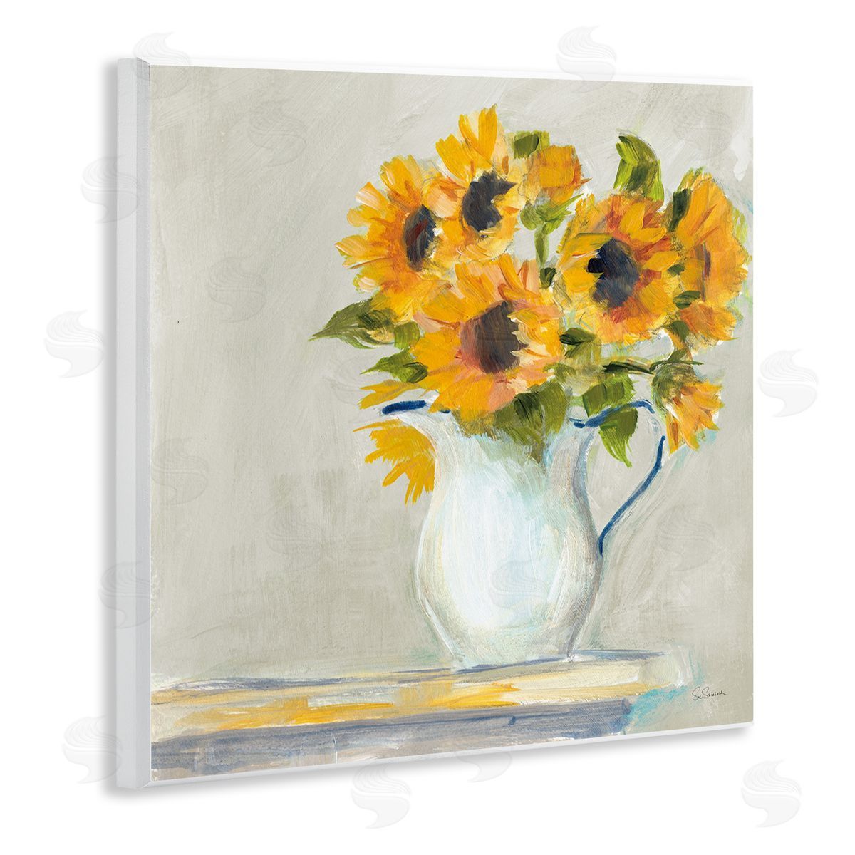 Sue Schlabach Soft Petal Sunflower Vase Country Milk Jar Wooden Wall Plaque Art Print