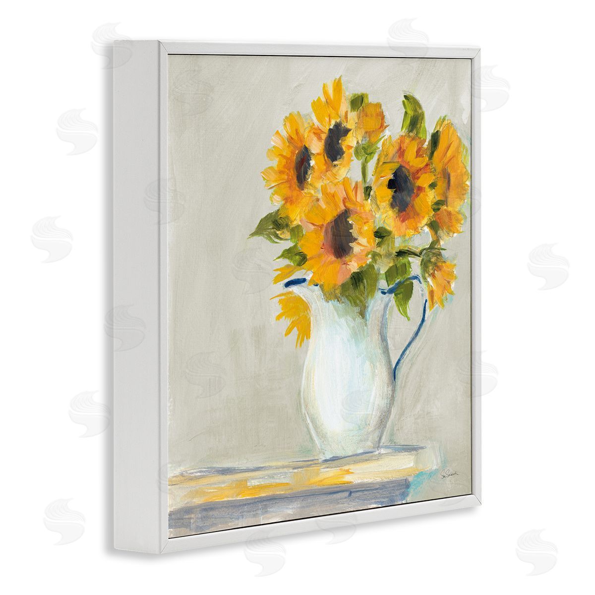 Sue Schlabach Soft Petal Sunflower Vase Country Milk Jar White Framed Glicee Wall Art Print