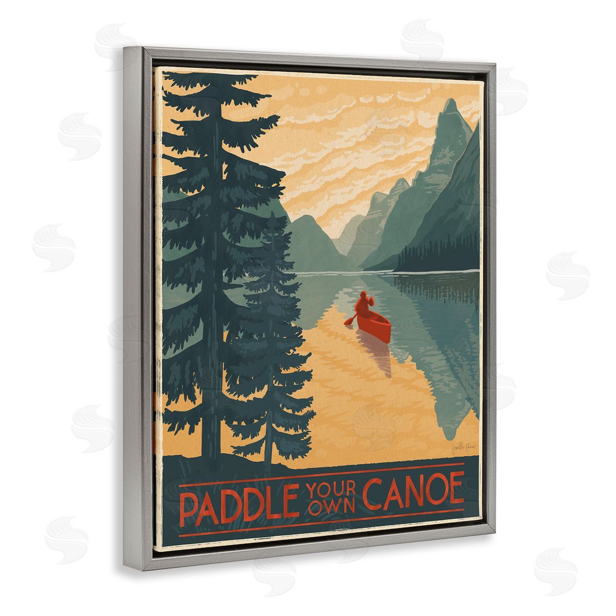 Paddle Your Own Canoe Grey Floating Frame Canvas Wall Art, Home Decor by Janelle Penner