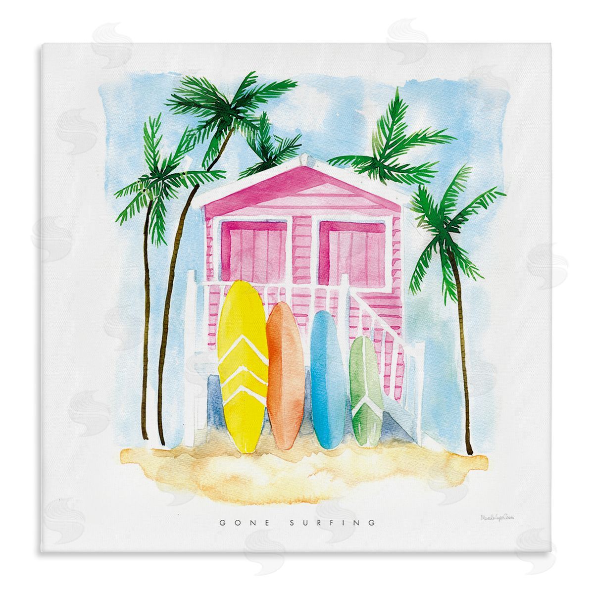 Mercedes Lopez Charro Gone Surfing Tropical Phrase Pink Beach House Stretched Canvas Wall Art Print