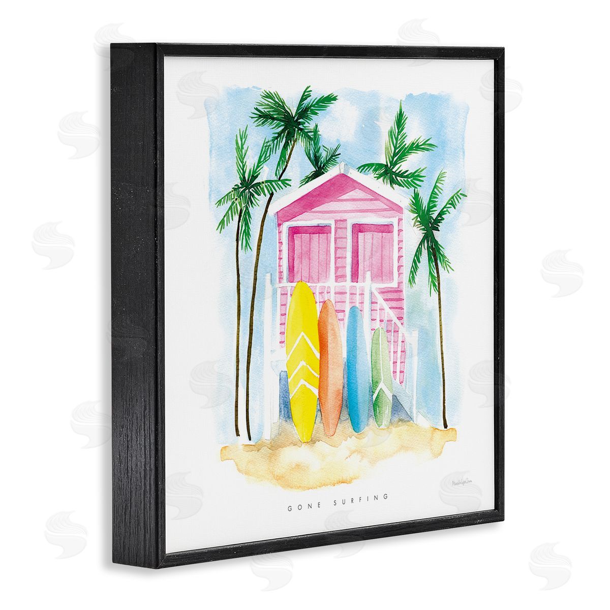 Mercedes Lopez Charro Gone Surfing Tropical Phrase Pink Beach House Black Framed Glicee Wall Art Print