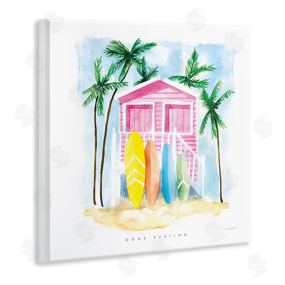 Mercedes Lopez Charro Gone Surfing Tropical Phrase Pink Beach House Wooden Wall Plaque Art Print