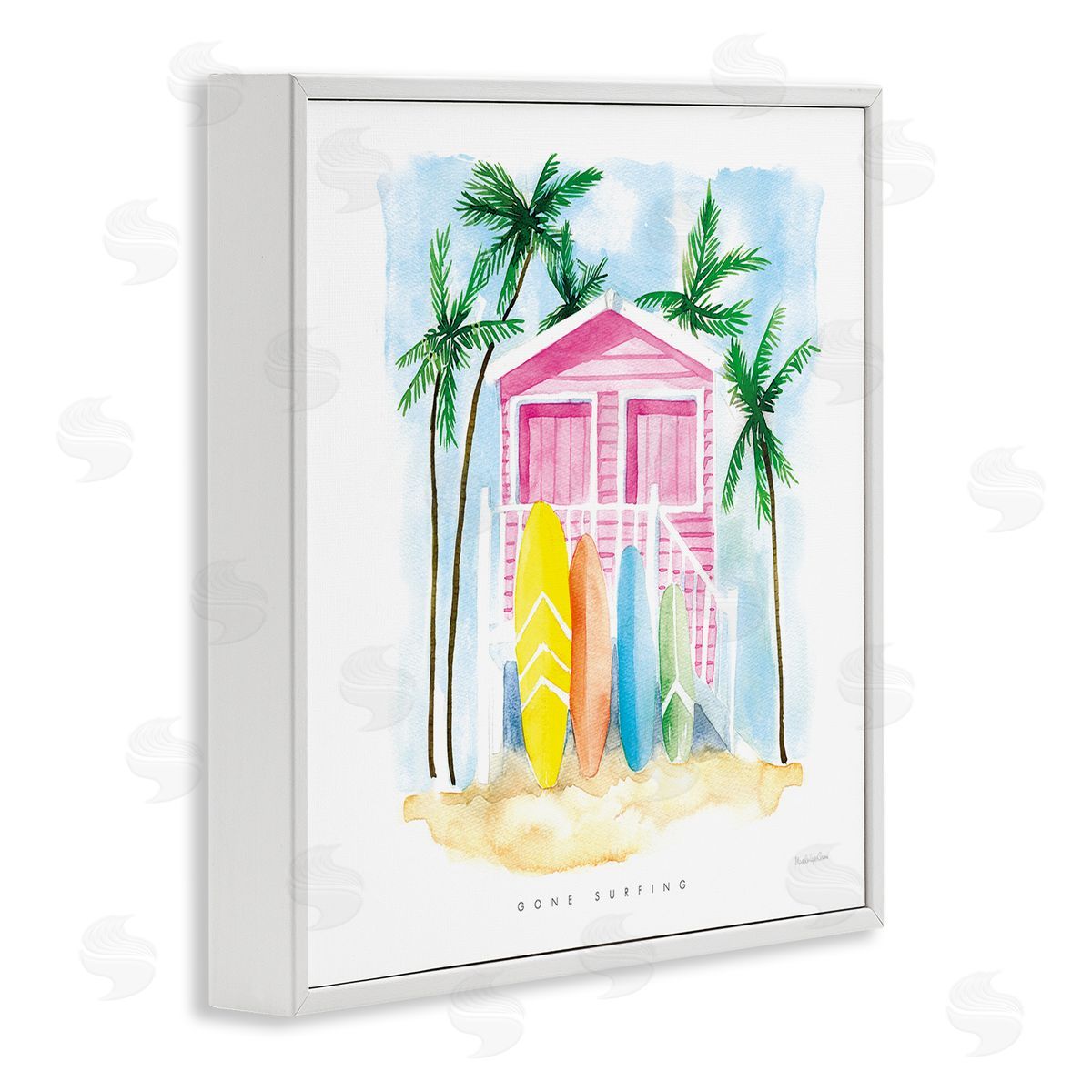 Mercedes Lopez Charro Gone Surfing Tropical Phrase Pink Beach House White Framed Glicee Wall Art Print
