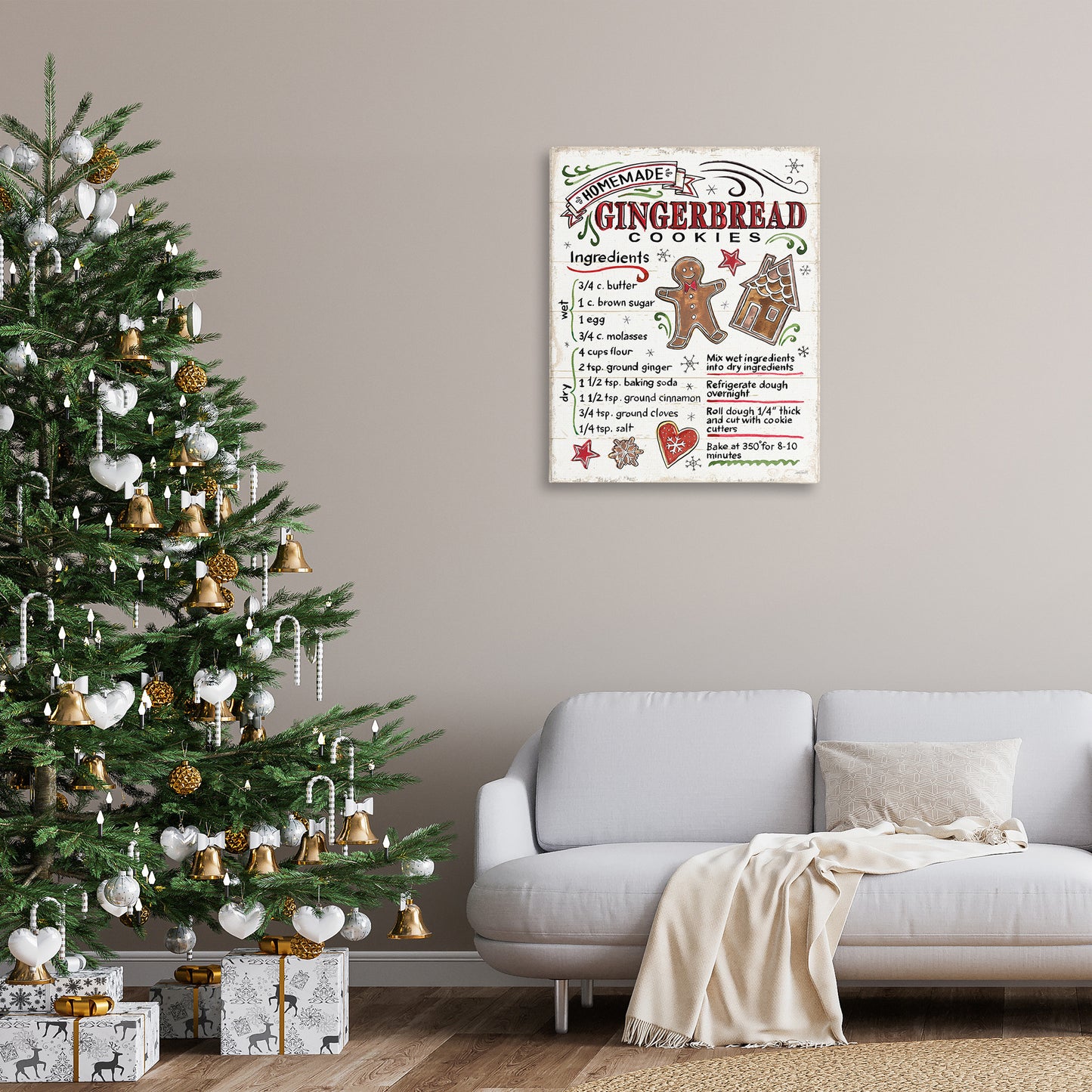 Holiday Gingerbread Cookies Recipe Canvas Wall Art in Room, Home Decor by Anne Tavoletti
