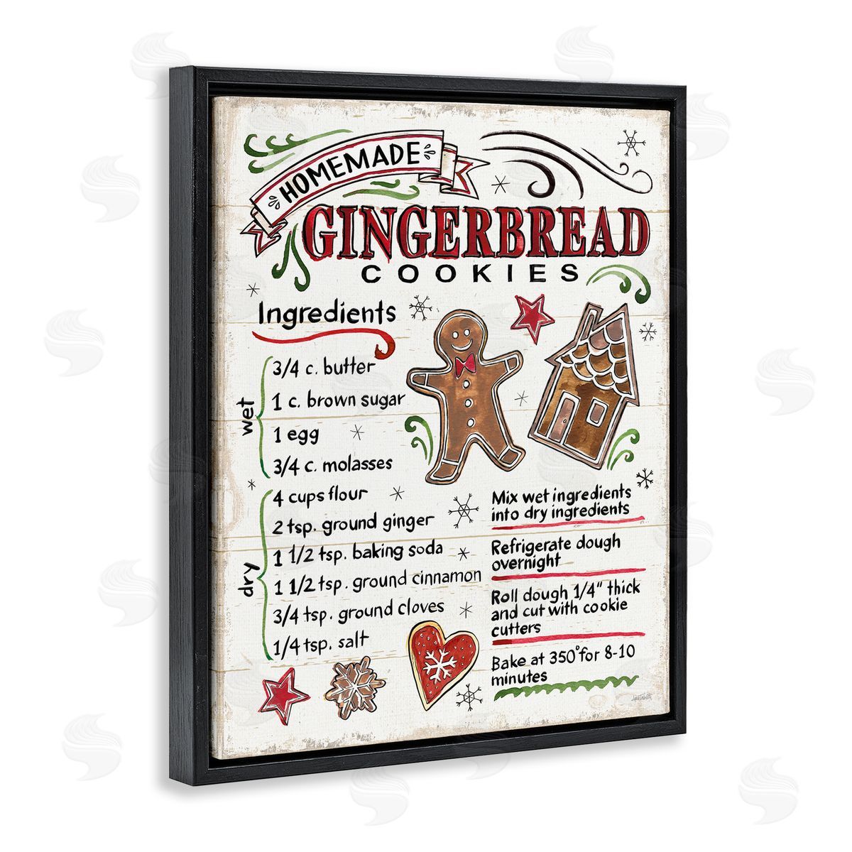 Holiday Gingerbread Cookies Recipe Black Floating Frame Canvas Wall Art, Home Decor by Anne Tavoletti