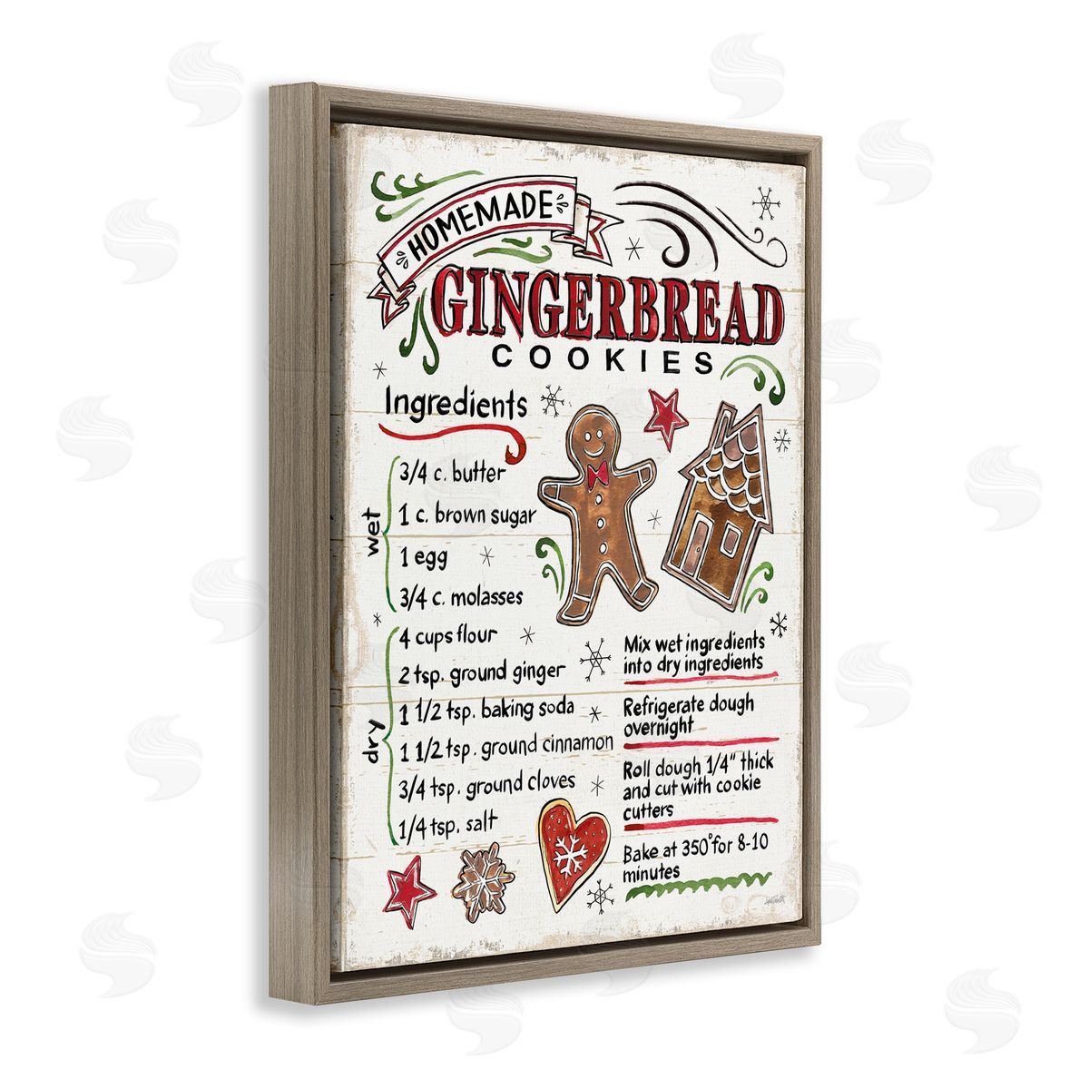 Holiday Gingerbread Cookies Recipe Brown Floating Frame Canvas Wall Art, Home Decor by Anne Tavoletti
