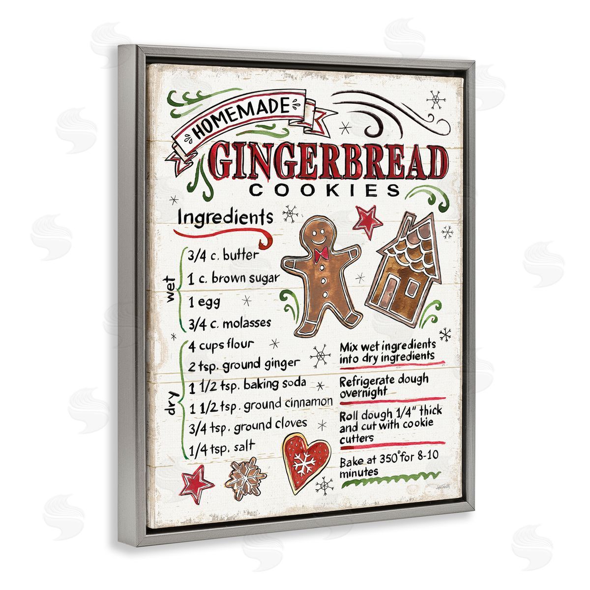 Holiday Gingerbread Cookies Recipe Grey Floating Frame Canvas Wall Art, Home Decor by Anne Tavoletti