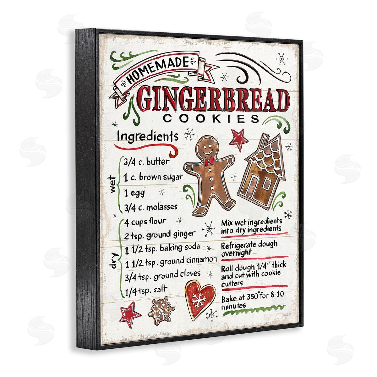 Holiday Gingerbread Cookies Recipe Black Frame Print Wall Art, Home Decor by Anne Tavoletti