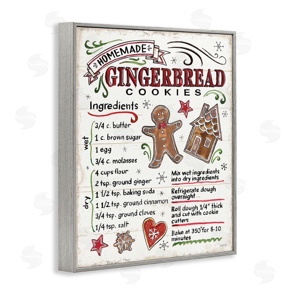 Holiday Gingerbread Cookies Recipe Grey Frame Print Wall Art, Home Decor by Anne Tavoletti
