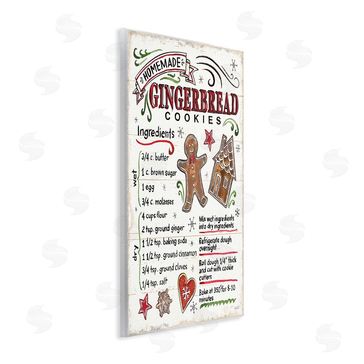 Holiday Gingerbread Cookies Recipe Wood Plaque Wall Art, Home Decor by Anne Tavoletti