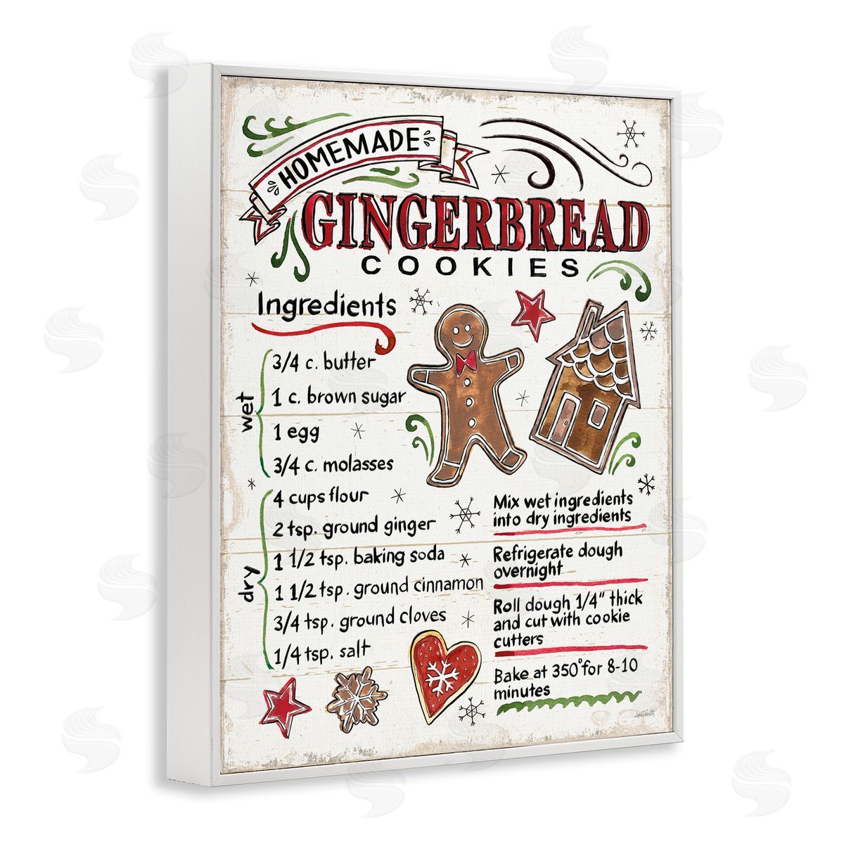 Holiday Gingerbread Cookies Recipe White Frame Print Wall Art, Home Decor by Anne Tavoletti