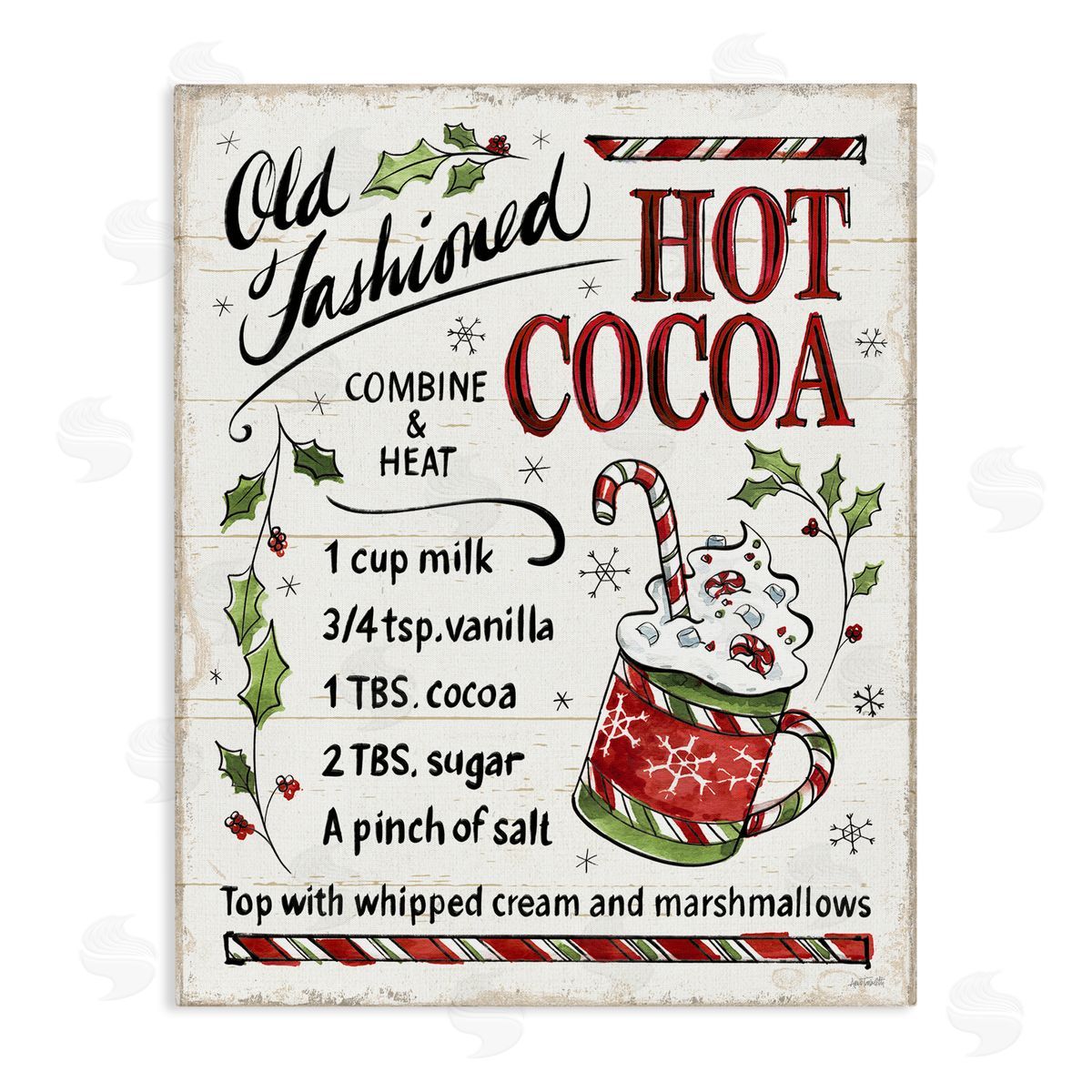Old Fashioned Hot Cocoa Recipe Canvas Wall Art, Home Decor by Anne Tavoletti