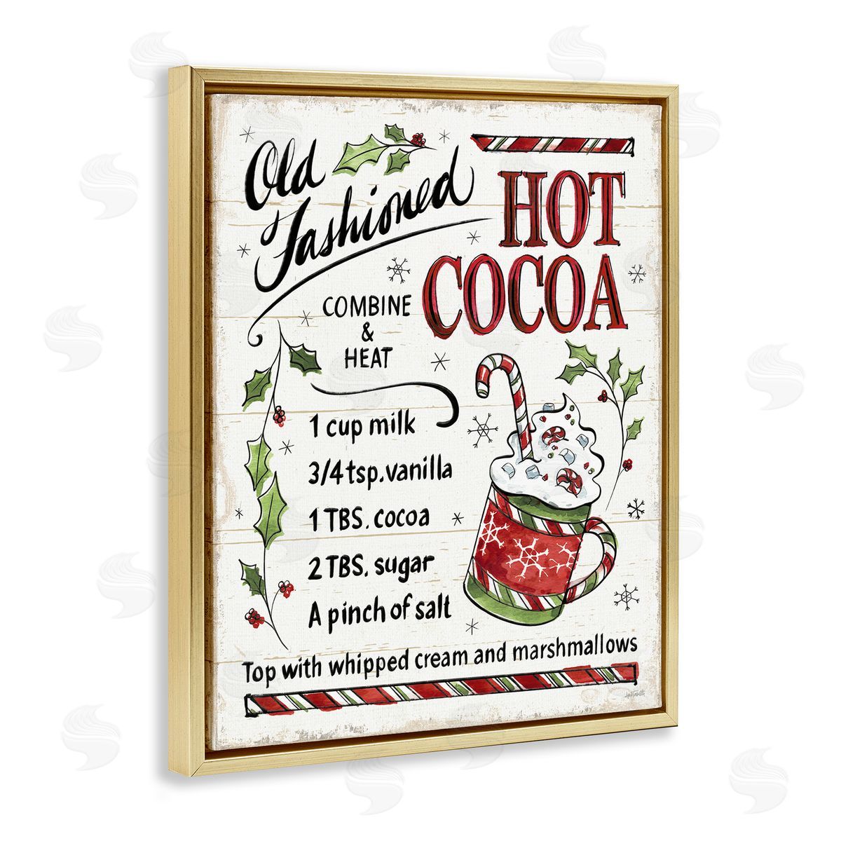 Old Fashioned Hot Cocoa Recipe Gold Floating Frame Canvas Wall Art, Home Decor by Anne Tavoletti
