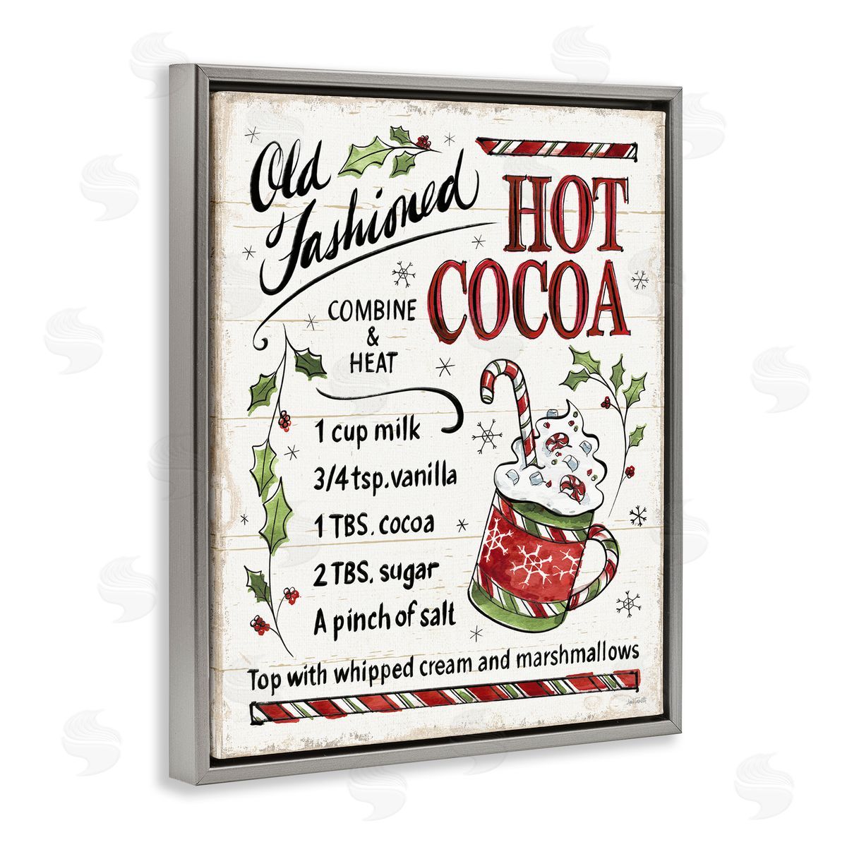 Old Fashioned Hot Cocoa Recipe Grey Floating Frame Canvas Wall Art, Home Decor by Anne Tavoletti