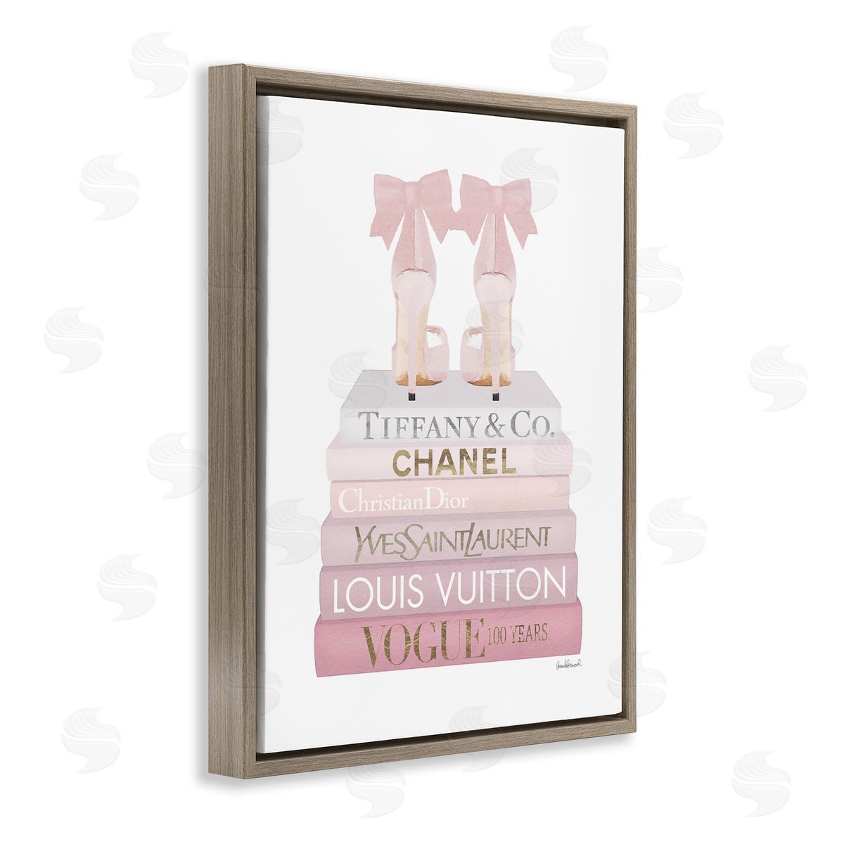 Chic Shoes Glam Bookstack Brown Floating Frame Canvas Wall Art, Home Decor by Amanda Greenwood