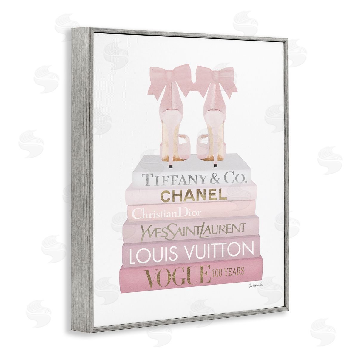 Chic Shoes Glam Bookstack Grey Frame Print Wall Art, Home Decor by Amanda Greenwood
